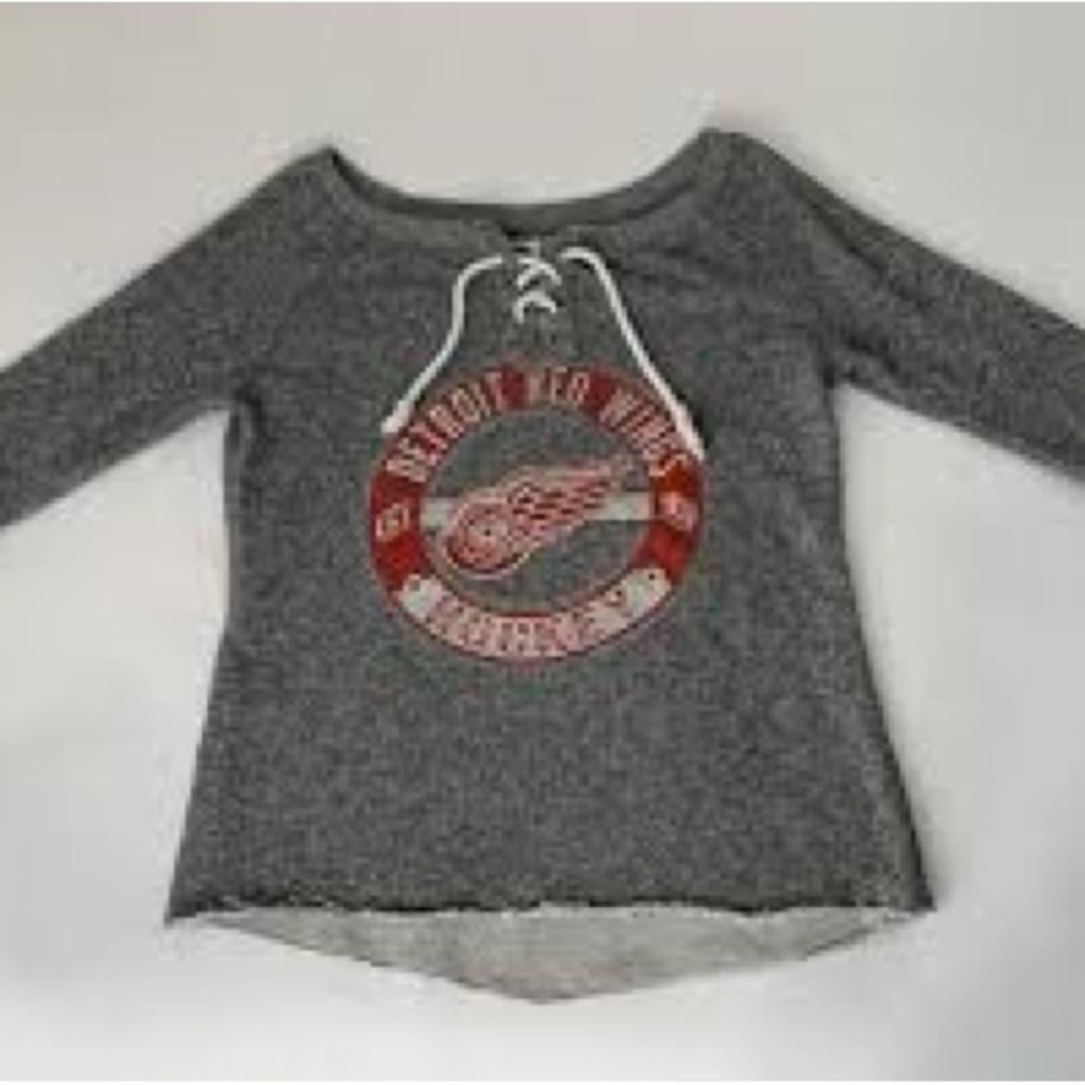 NHL Detroit Red Wings Heather Gray Long Sleeve Tee with Red Logo Hockeytown